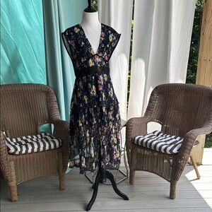 Foxiedox Blue and Black Sleeveless V-Neck Midi Sundress